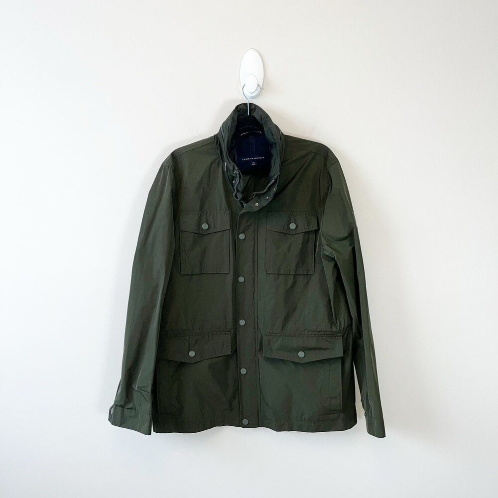 Tommy Hilfiger Men's Nylon Deerfield Zip Up Jacket Green Built in Hood Sz Large - Picture 3 of 14
